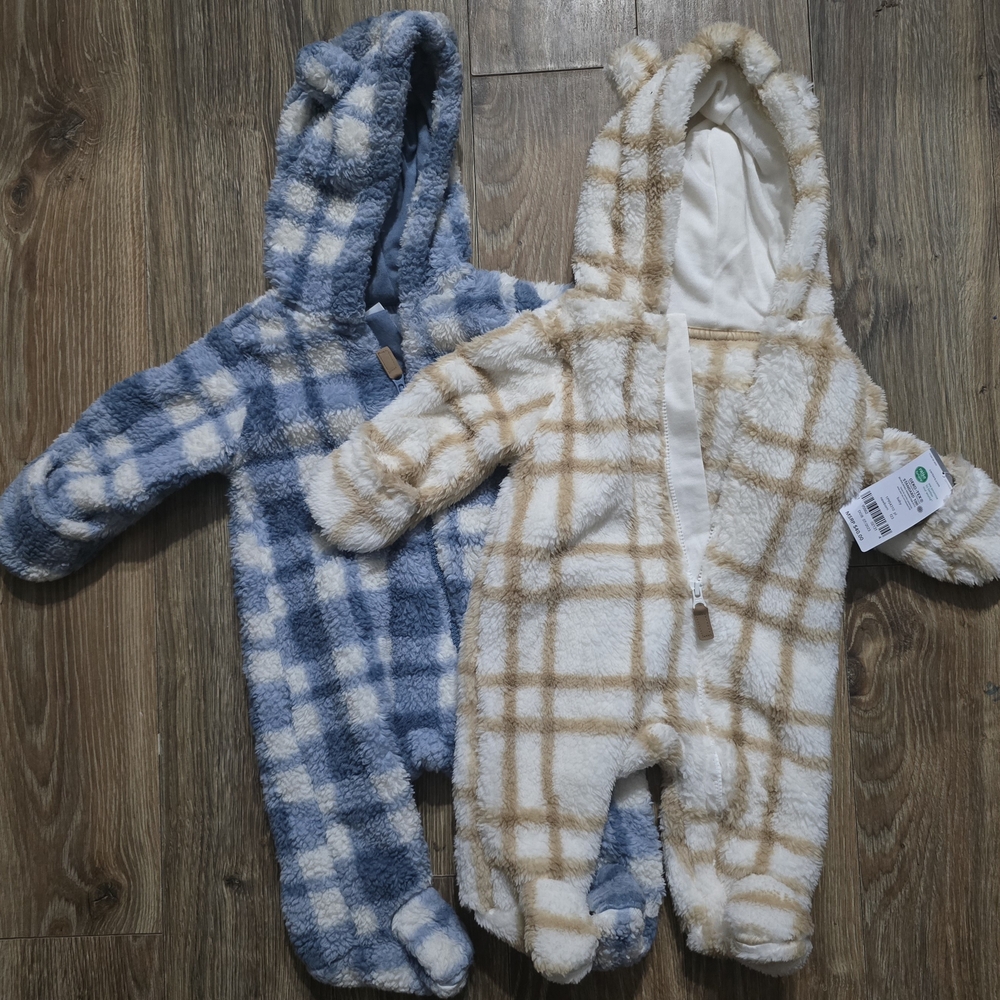 Cozy Kids Plaid One Piece - Blue 3m Worn Once and Cream Newborn *New With Tags**